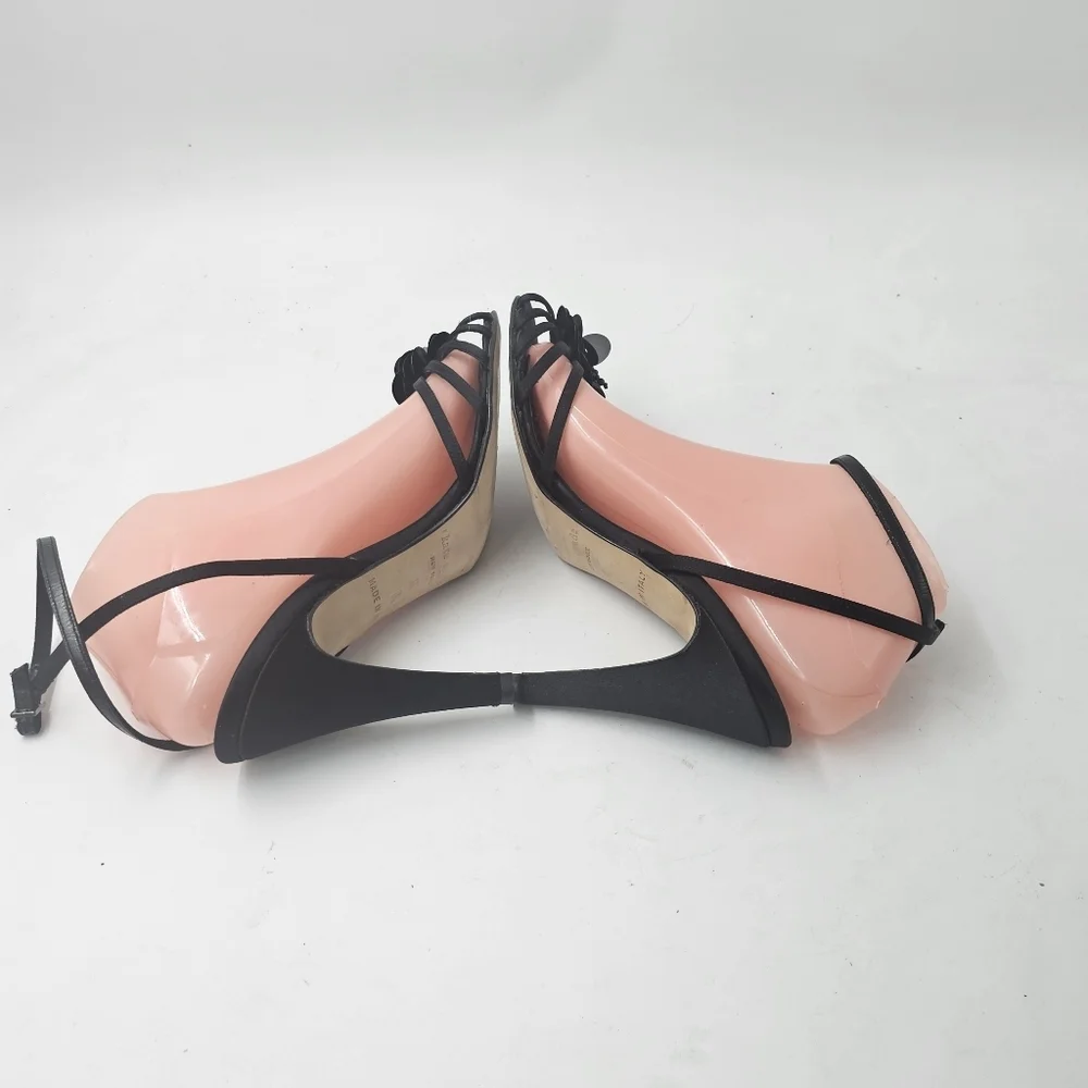 Kate Spade New York Black Satin Strappy Evening Sandals 4in Heel Womens 9B